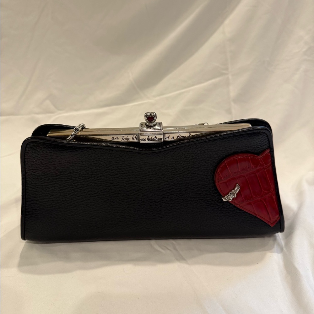 Brighton Black Clutch with Red Heart Detail